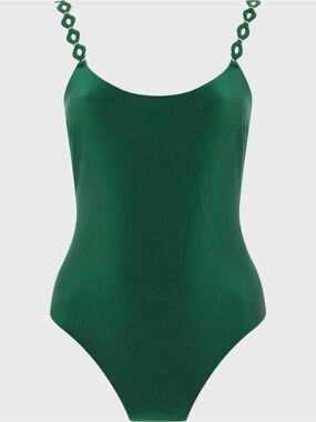 Zimmermann August Diamond Trim Forest Green Scoop Neck One-Piece